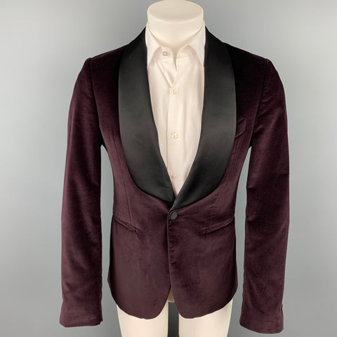 SALLE PRIVEE Size 36 Burgundy Velvet Shawl Collar Sport Coat