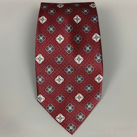 BRIONI Burgundy & Silver Rhombus Silk Tie
