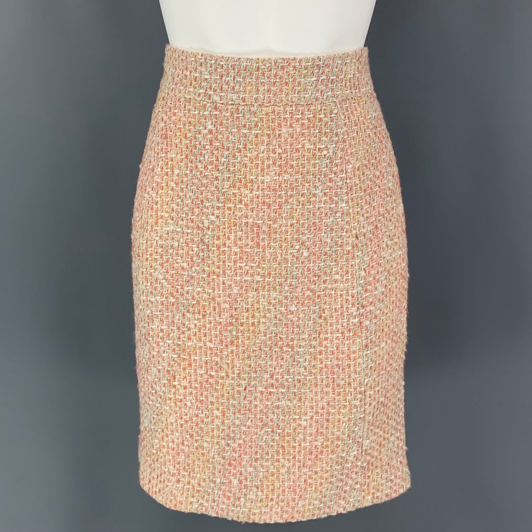 MONIQUE LHUILLIER Size 6 Beige Salmon Viscose Blend Tweed Zip Up Skirt Set