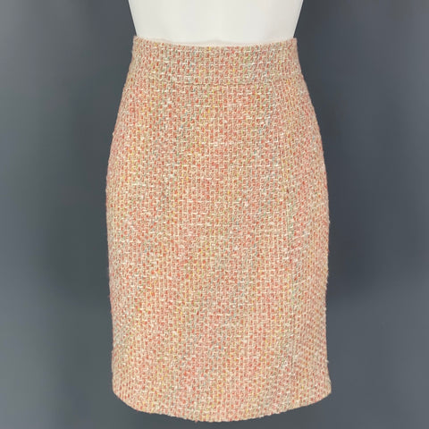 MONIQUE LHUILLIER Size 6 Beige Salmon Viscose Blend Tweed Zip Up Skirt Set