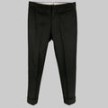 Black cotton casual pants with side tabs and a cuffed leg, displayed on a plain background.