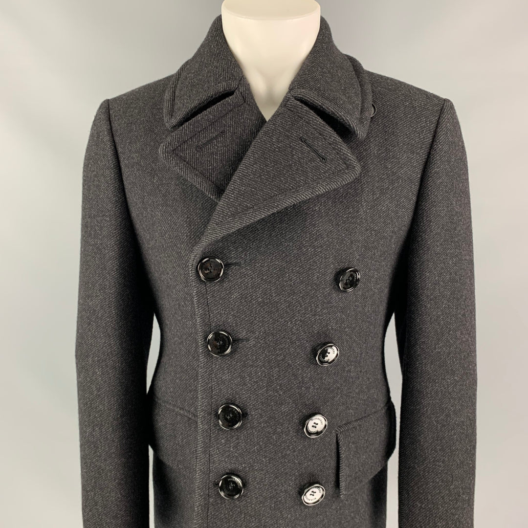 BURBERRY Size 38 Charcoal Grey Virgin Wool Peacoat