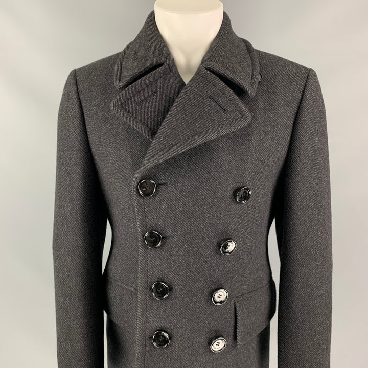 BURBERRY Size 38 Charcoal Grey Virgin Wool Peacoat