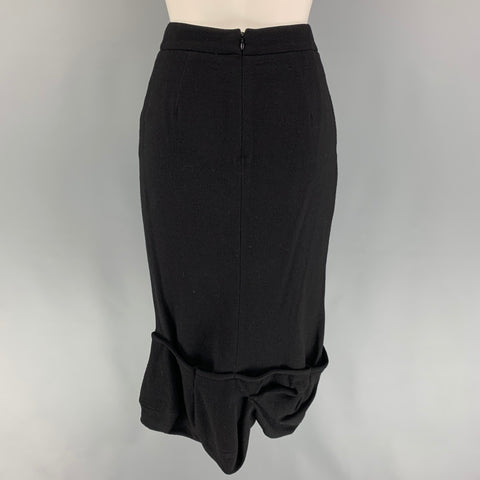 GIVENCHY Size 4 Black Wool Ruffled Pencil Mid-Calf Skirt