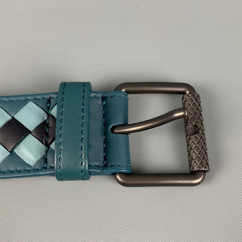 BOTTEGA VENETA Size 34 Blue Black Woven Leather Belt