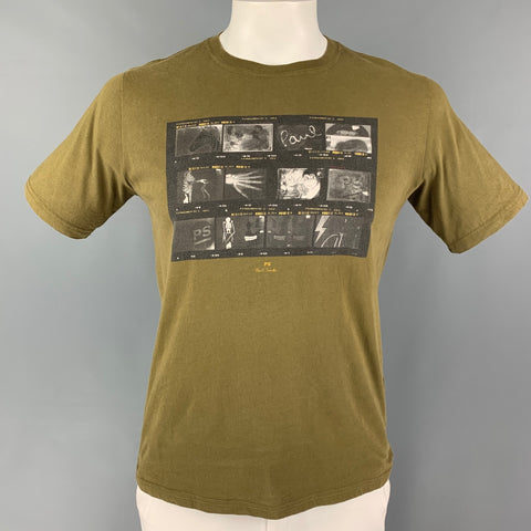 PS by PAUL SMITH Size L Olive Black Graphic Cotton Crew-Neck T-shirt