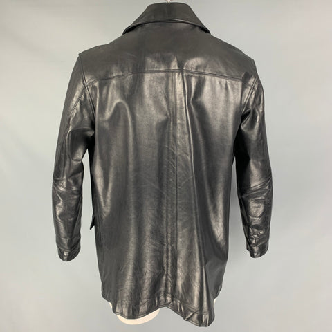 COACH Size L Black Leather Buttoned Coat