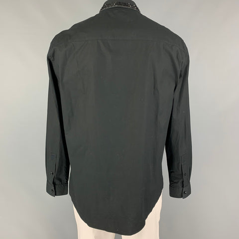 VERSACE COLLECTION Size XL Black Beaded Cotton Long Sleeve Shirt