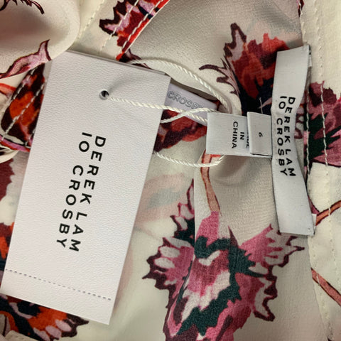 DEREK LAM Size 6 Cream & Orange Silk Floral Blouse