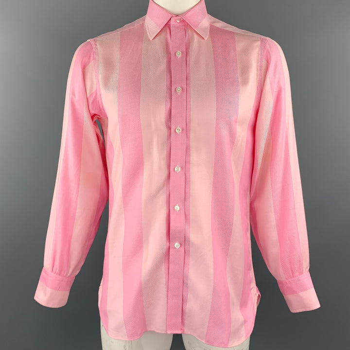 TURNBULL & ASSER Size M Pink Textured Cotton Button Up Long Sleeve Shirt