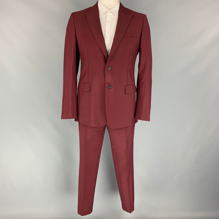 PRADA Size 42 Burgundy Mohair / Wool Peak Lapel Suit