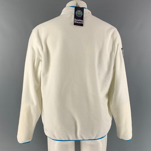 ROWING BLAZERS Size M White Blue Contrast Trim Polyester One pocket Sweatshirt