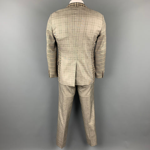 ETRO Size 40 Brown Plaid Silk / Wool Peak Lapel Suit