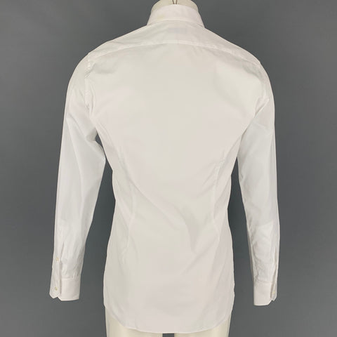 LANVIN Size M White Ruffled Cotton Tuxedo Long Sleeve Shirt
