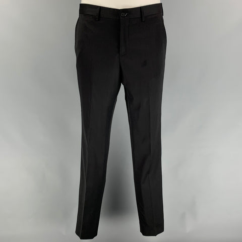 EMPORIO ARMANI Size 40 Black Virgin Wool / Polyamide Peak Lapel Suit