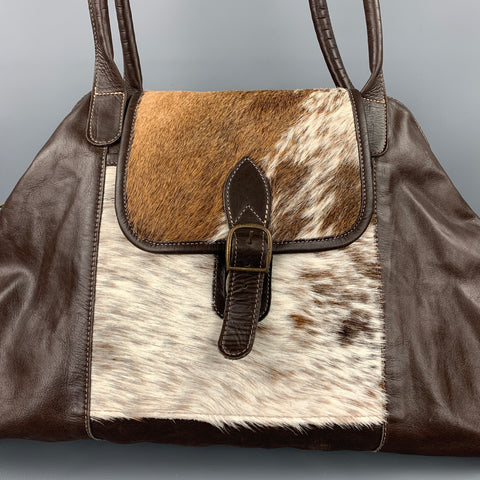 CUSTOM MADE Brown Leather Cowhide Weekender Handbag & Leather Goods