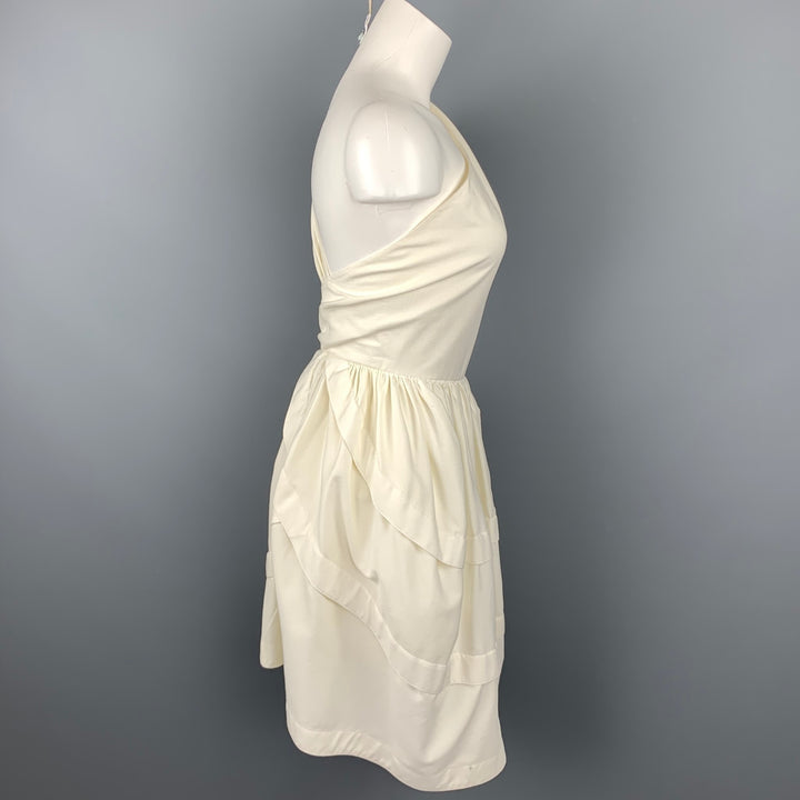 ALAIA Size S Cream Cotton Asymmetrical Fit & Flare One Shoulder Dress