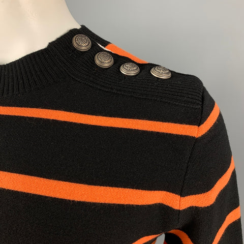 PACO RABANNE Size XL Orange & Black Stripe Wool Blend Pullover