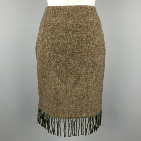RALPH LAUREN Size 6 Olive Wool / Cashmere Tweed Fringe Skirt