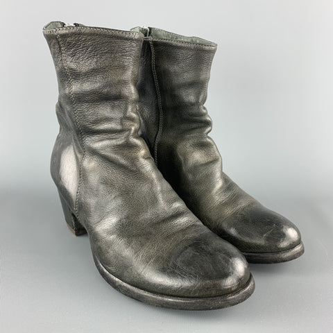OFFICINE CREATIVE Talla 6 Botas de tacón con cremallera trasera de cuero desgastado negro
