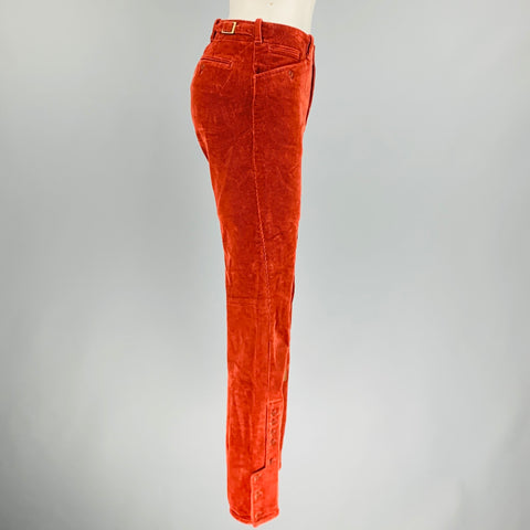 RALPH LAUREN Taille 8 Pantalon décontracté en coton élasthanne patchwork en daim rouge marron
