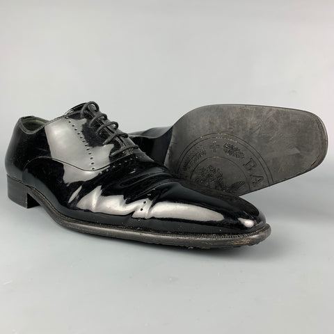 BALLY Size 11.5 Black Perforated Patent Leather Lace Up Shoes