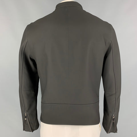 THEORY Size L Slate Leather Zip Up Morvek Jacket