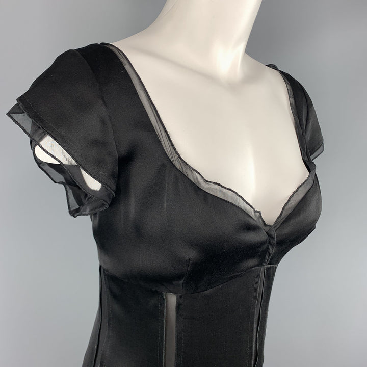 ALBERTA FERRETTI Talla 6 Vestido de cóctel con panel transparente de seda negro