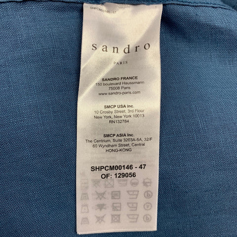 SANDRO Taille XL Chemise boutonnée en lin bleu coupe classique