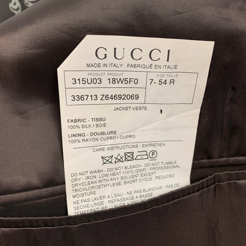 GUCCI Size 44 Brown Green Print Silk Notch Lapel Sport Coat