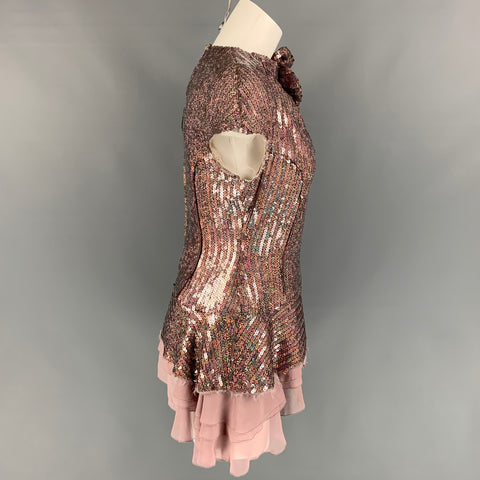 MARC JACOBS Size 8 Pink Sequined Polyester Cap Sleeves Dress Top