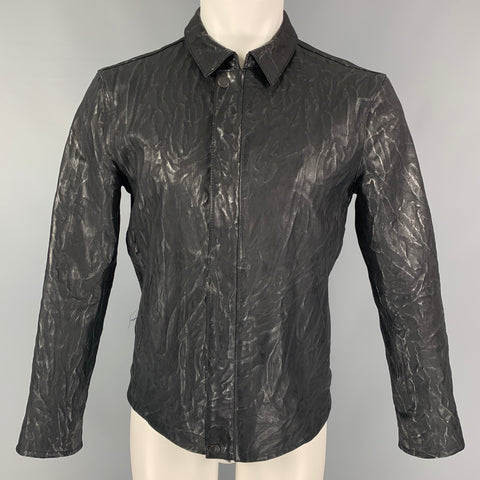 JOHN VARVATOS Size XS Black Silver Textured Leather Jacket