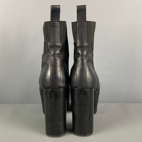 RICK OWENS Size 10 Black Solid Leather Platform Boots