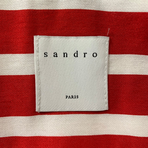SANDRO siize XL Vertical Stripe Viscose & Polyester Button down Short Sleeve Shirt