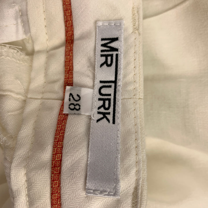 MR TURK Talla 28 Pantalones de vestir de lino blanco roto con cremallera y bragueta