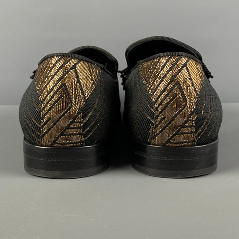 JIMMY CHOO Size 9 Black Gold Metallic Leather Slip On Loafers