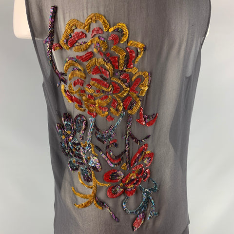 DRIES VAN NOTAN Talla 6 Top de vestido sin mangas con cuentas grises