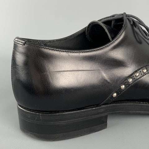 PRADA F/W 09 Size10.5 Black Studded Leather Cap Toe Lace Up Shoes