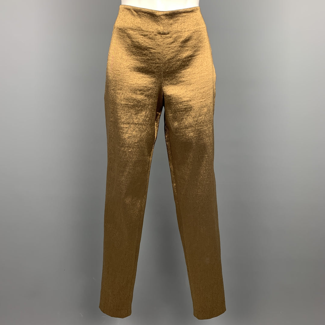 DONNA KARAN Size 6 Gold Stretch Linen / Rayon Dress Pants