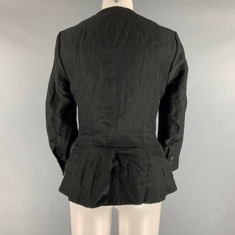 PAUL HARNDEN Size M Black Wool Linen Collarless  Blazer