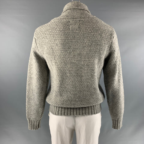 SATURDAYS NYC Size L Grey Knit Wool Shawl Collar Sweater