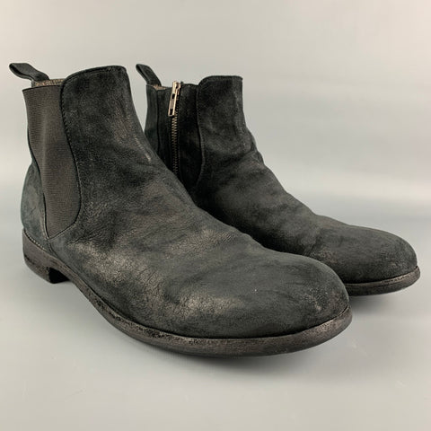 CHRISTIAN PEAU Taille 11,5 Bottes à fermeture éclair latérale en cuir vieilli au charbon de bois