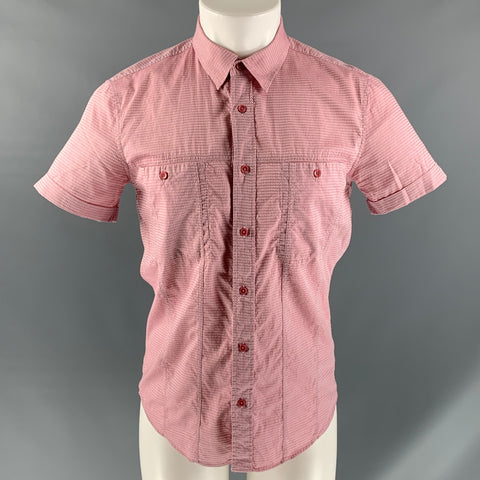 MR TURK Size XS Red Textured Cotton Patch Pocket Short Sleeve Shirt