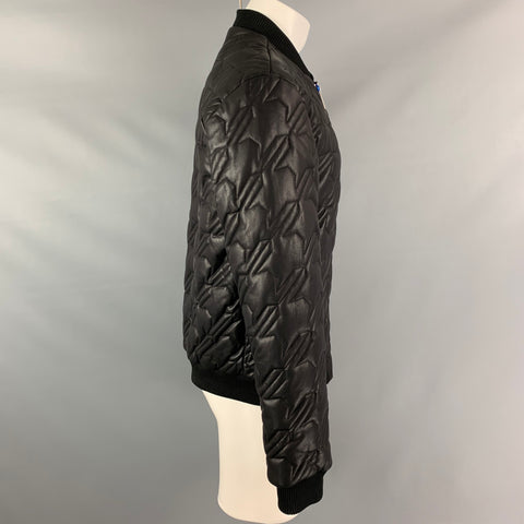 VERSACE JEANS Taille 38 Veste bomber zippée en mélange de viscose matelassée noire