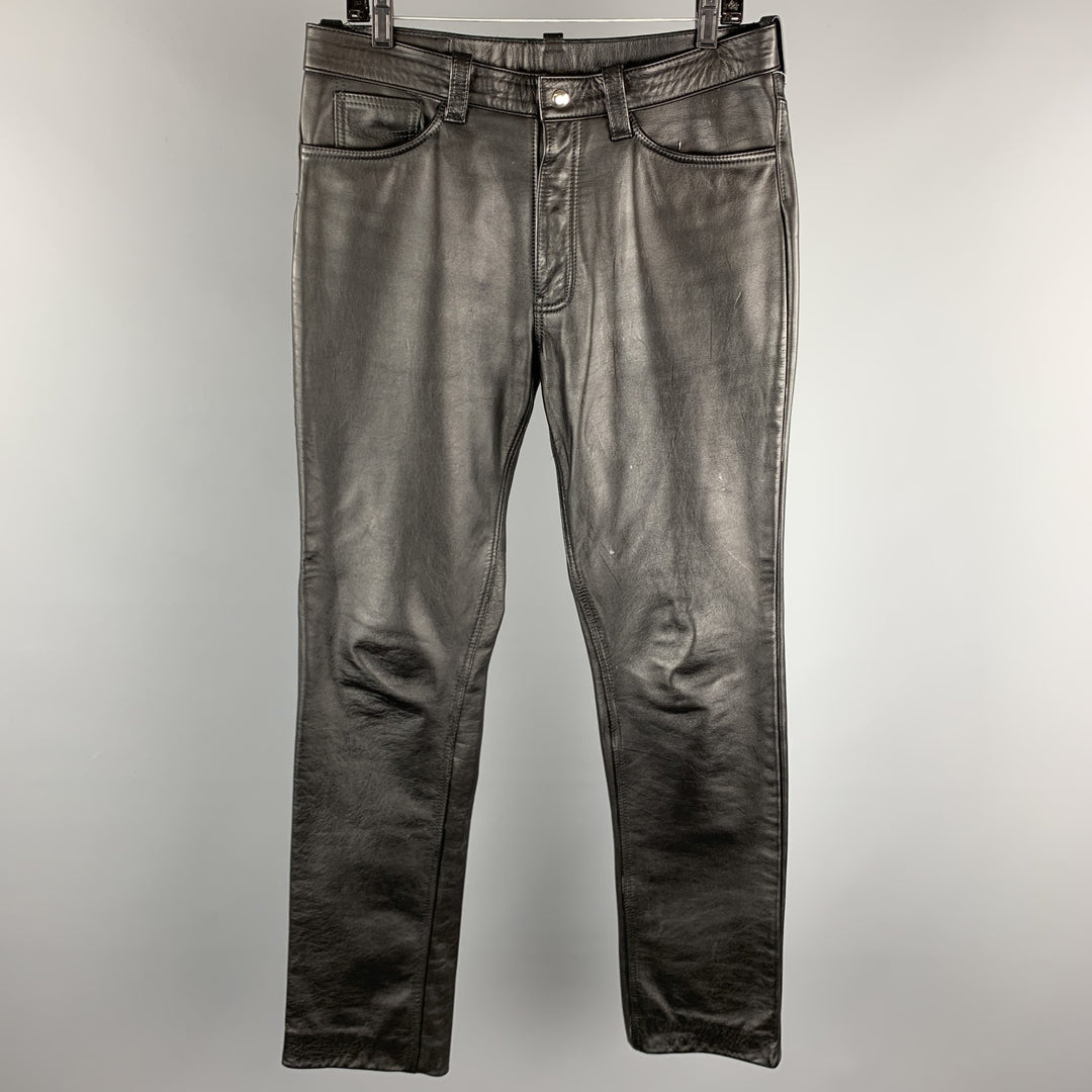 Vintage IMAGE LEATHER Size 33  Black Leather Button Fly Casual Pants