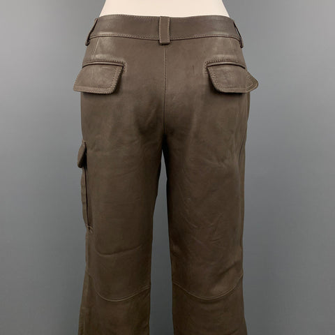 PRANDINA Talla 6 Pantalones casuales recortados con cordón de cuero color topo