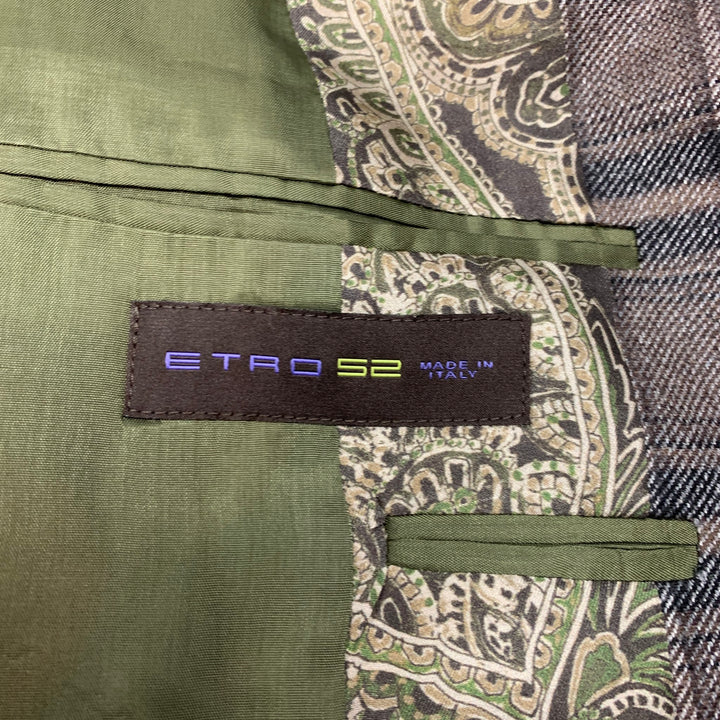 ETRO Size 42 Brown & Grey Plaid Wool Blend Notch Lapel Sport Coat