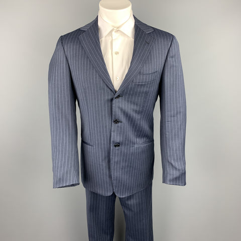 BORRELLI Size 38 Navy Stripe Wool Notch Lapel Suit