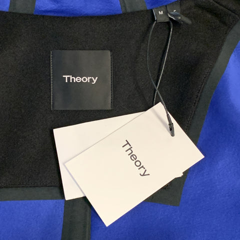 THEORY Size M Black Wool Blend Hooded Patch Pockets Hidden Buttons Coat