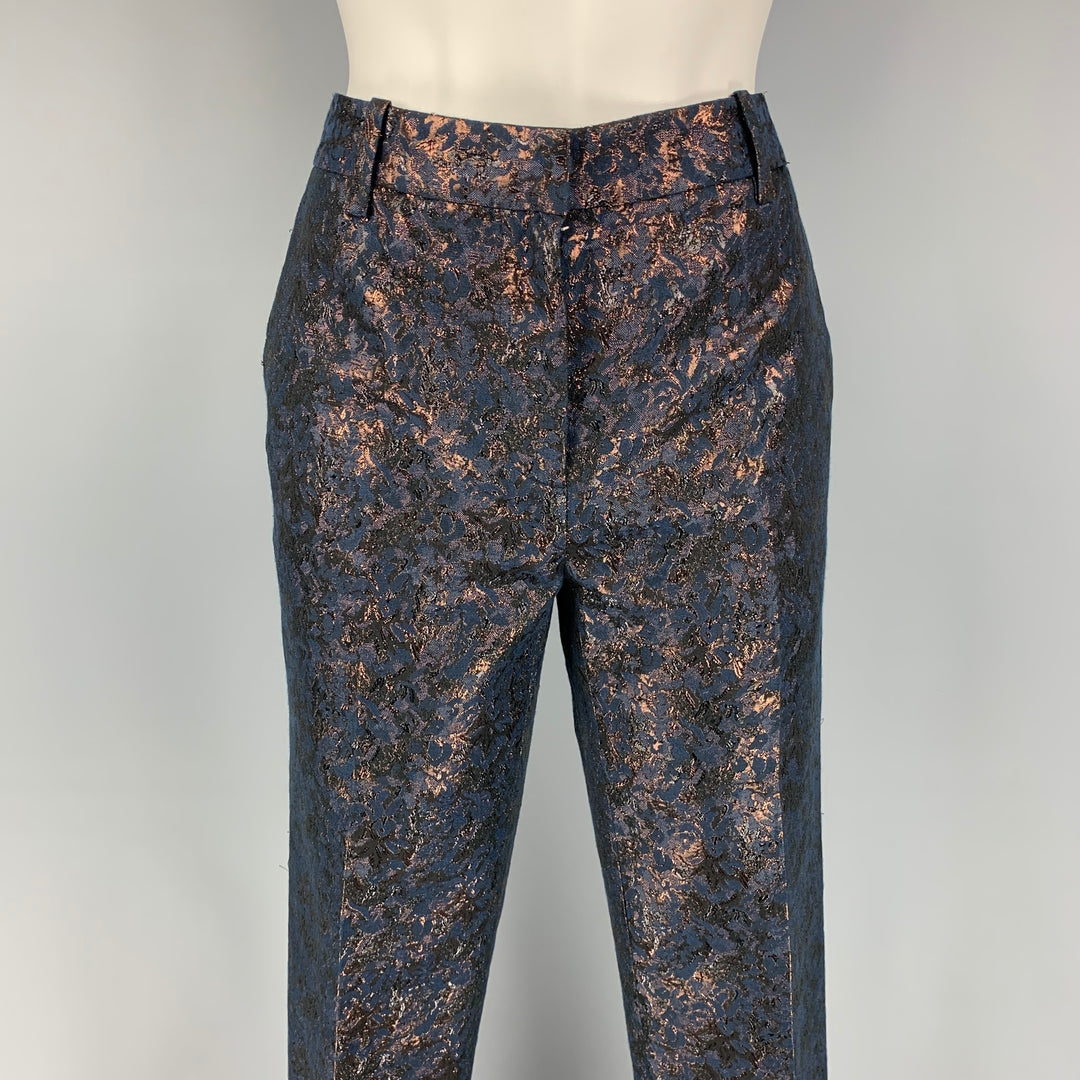3.1 PHILLIP LIM Size 2 Navy & Copper Polyester / Cotton Metallic Dress Pants